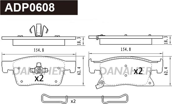 Danaher ADP0608 - Гальмівні колодки, дискові гальма autocars.com.ua