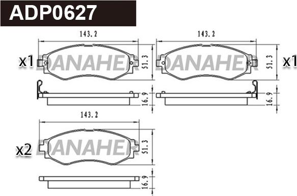 Danaher ADP0627 - Гальмівні колодки, дискові гальма autocars.com.ua