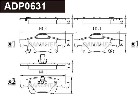 Danaher ADP0631 - Гальмівні колодки, дискові гальма autocars.com.ua