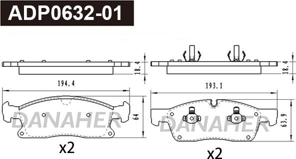 Danaher ADP0632-01 - Гальмівні колодки, дискові гальма autocars.com.ua