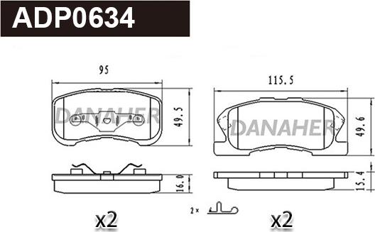 Danaher ADP0634 - Гальмівні колодки, дискові гальма autocars.com.ua