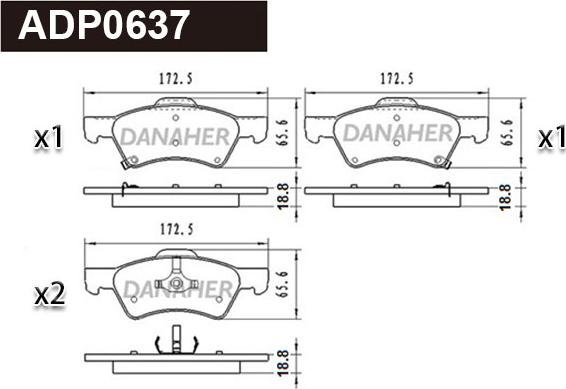 Danaher ADP0637 - Гальмівні колодки, дискові гальма autocars.com.ua