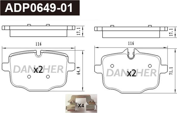 Danaher ADP0649-01 - Гальмівні колодки, дискові гальма autocars.com.ua