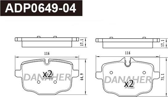 Danaher ADP0649-04 - Гальмівні колодки, дискові гальма autocars.com.ua