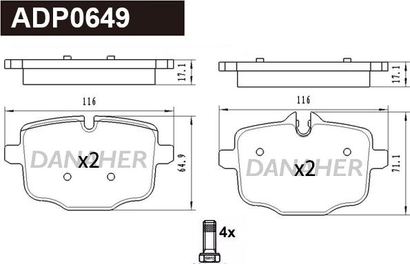 Danaher ADP0649 - Гальмівні колодки, дискові гальма autocars.com.ua