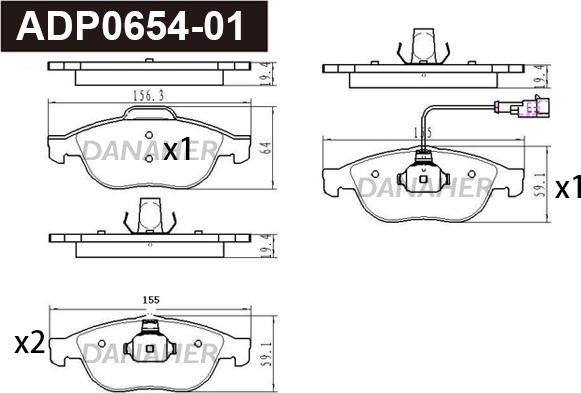 Danaher ADP0654-01 - Гальмівні колодки, дискові гальма autocars.com.ua