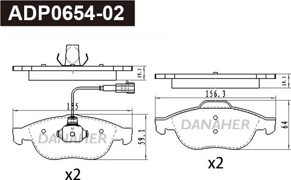 Danaher ADP0654-02 - Гальмівні колодки, дискові гальма autocars.com.ua