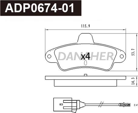 Danaher ADP0674-01 - Гальмівні колодки, дискові гальма autocars.com.ua