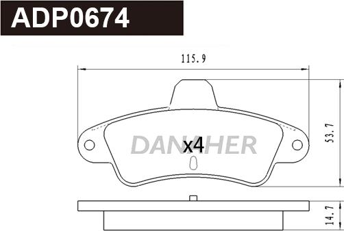 Danaher ADP0674 - Гальмівні колодки, дискові гальма autocars.com.ua