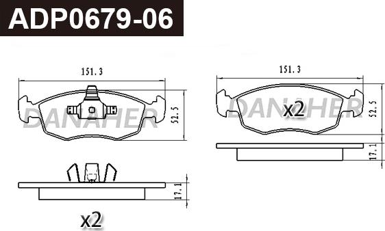 Danaher ADP0679-06 - Гальмівні колодки, дискові гальма autocars.com.ua