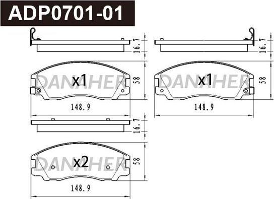 Danaher ADP0701-01 - Тормозные колодки, дисковые, комплект autodnr.net