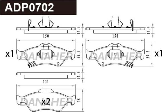 Danaher ADP0702 - Гальмівні колодки, дискові гальма autocars.com.ua