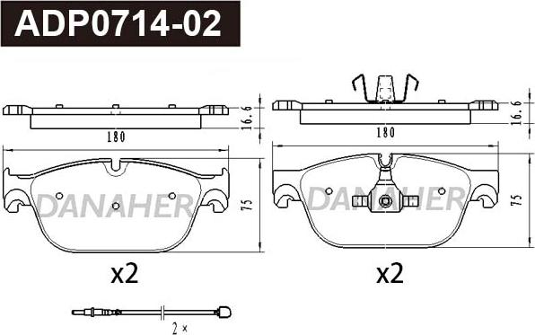 Danaher ADP0714-02 - Тормозные колодки, дисковые, комплект autodnr.net