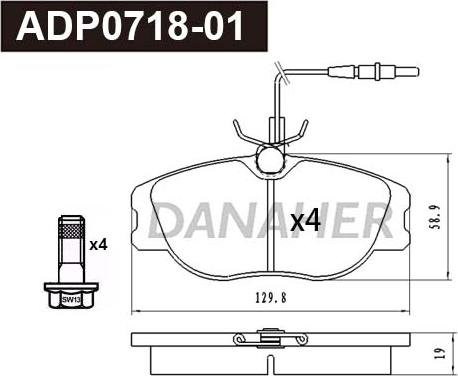 Danaher ADP0718-01 - Гальмівні колодки, дискові гальма autocars.com.ua