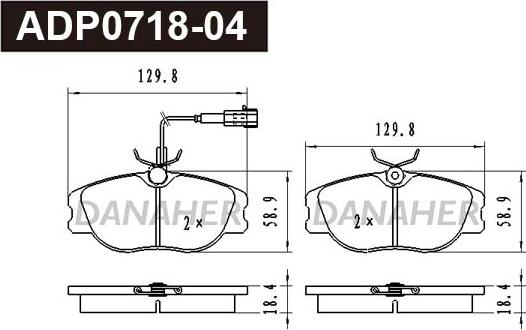 Danaher ADP0718-04 - Гальмівні колодки, дискові гальма autocars.com.ua