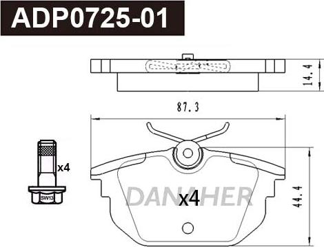 Danaher ADP0725-01 - Гальмівні колодки, дискові гальма autocars.com.ua