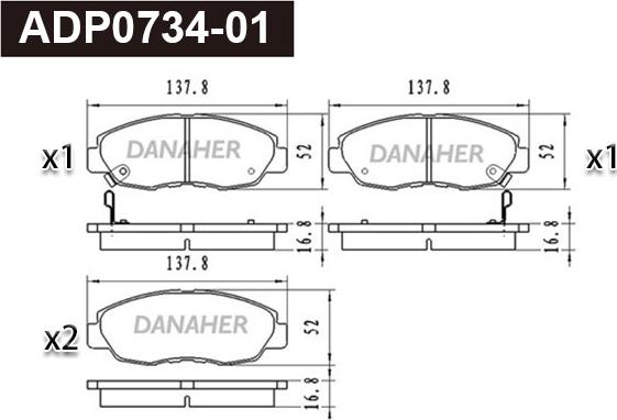 Danaher ADP0734-01 - Тормозные колодки, дисковые, комплект autodnr.net