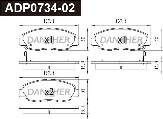 Danaher ADP0734-02 - Тормозные колодки, дисковые, комплект autodnr.net