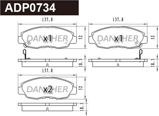 Danaher ADP0734 - Тормозные колодки, дисковые, комплект autodnr.net