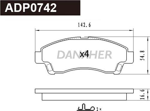 Danaher ADP0742 - Гальмівні колодки, дискові гальма autocars.com.ua