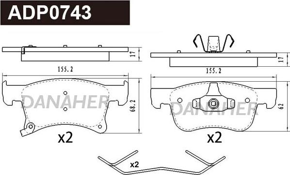 Danaher ADP0743 - Гальмівні колодки, дискові гальма autocars.com.ua