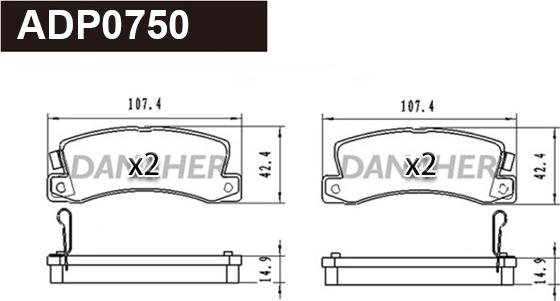 Danaher ADP0750 - Тормозные колодки, дисковые, комплект autodnr.net