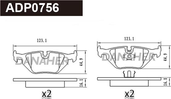 Danaher ADP0756 - Тормозные колодки, дисковые, комплект autodnr.net