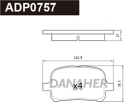 Danaher ADP0757 - Гальмівні колодки, дискові гальма autocars.com.ua