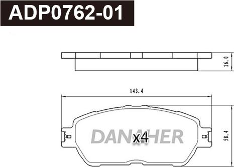 Danaher ADP0762-01 - Гальмівні колодки, дискові гальма autocars.com.ua