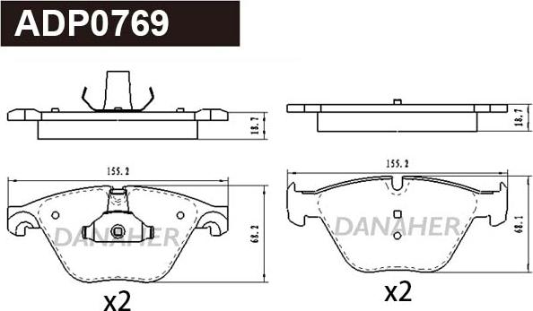 Danaher ADP0769 - Гальмівні колодки, дискові гальма autocars.com.ua