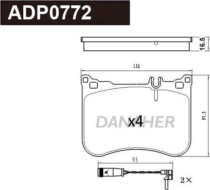 Danaher ADP0772 - Гальмівні колодки, дискові гальма autocars.com.ua