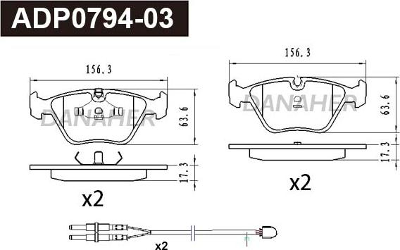 Danaher ADP0794-03 - Гальмівні колодки, дискові гальма autocars.com.ua