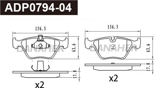 Danaher ADP0794-04 - Гальмівні колодки, дискові гальма autocars.com.ua