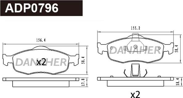 Danaher ADP0796 - Гальмівні колодки, дискові гальма autocars.com.ua