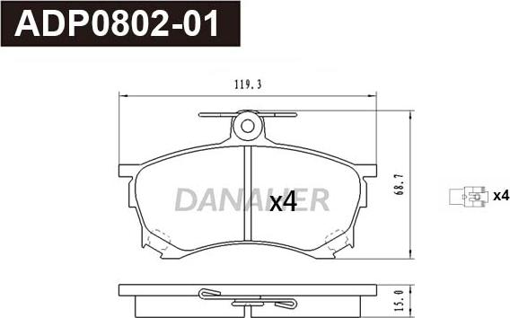 Danaher ADP0802-01 - Гальмівні колодки, дискові гальма autocars.com.ua