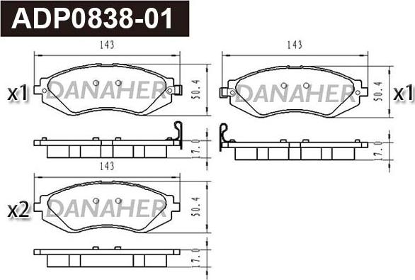 Danaher ADP0838-01 - Гальмівні колодки, дискові гальма autocars.com.ua