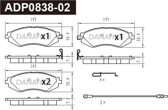 Danaher ADP0838-02 - Гальмівні колодки, дискові гальма autocars.com.ua