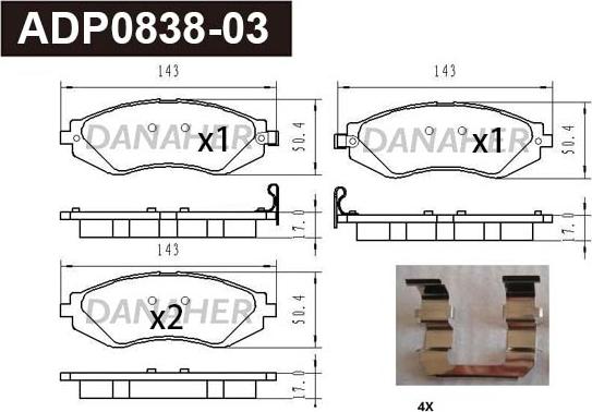 Danaher ADP0838-03 - Гальмівні колодки, дискові гальма autocars.com.ua