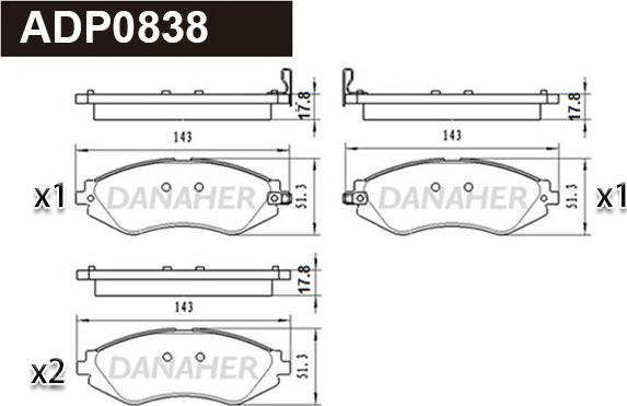 Danaher ADP0838 - Гальмівні колодки, дискові гальма autocars.com.ua