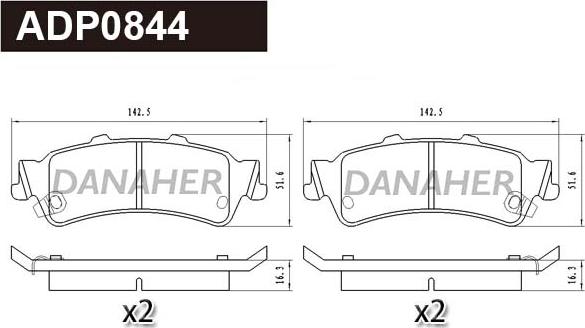 Danaher ADP0844 - Гальмівні колодки, дискові гальма autocars.com.ua