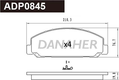 Danaher ADP0845 - Гальмівні колодки, дискові гальма autocars.com.ua