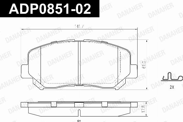 Danaher ADP0851-02 - Гальмівні колодки, дискові гальма autocars.com.ua