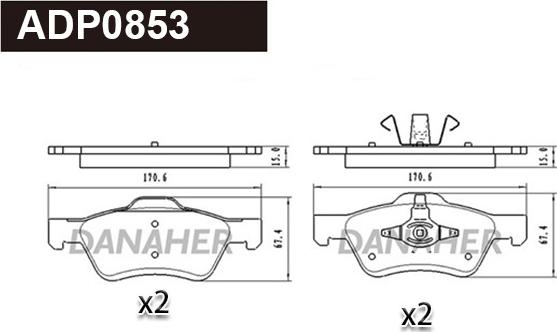 Danaher ADP0853 - Гальмівні колодки, дискові гальма autocars.com.ua