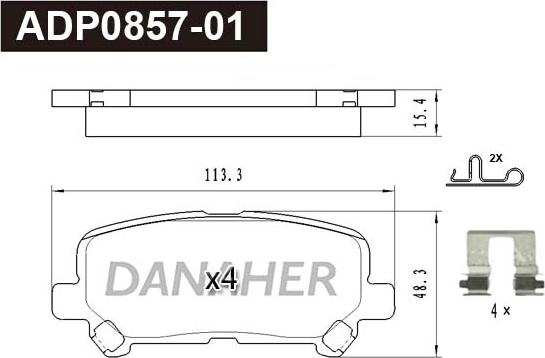 Danaher ADP0857-01 - Гальмівні колодки, дискові гальма autocars.com.ua