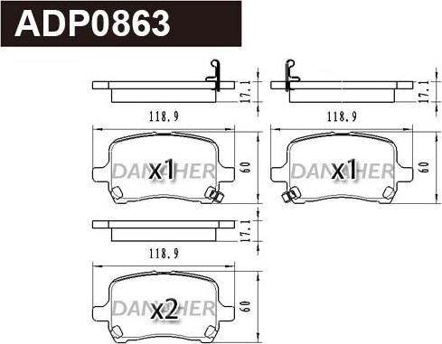 Danaher ADP0863 - Гальмівні колодки, дискові гальма autocars.com.ua