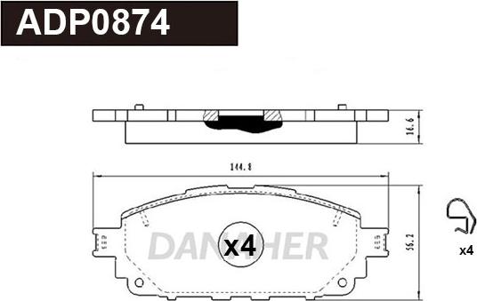 Danaher ADP0874 - Гальмівні колодки, дискові гальма autocars.com.ua