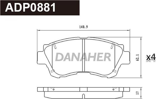 Danaher ADP0881 - Гальмівні колодки, дискові гальма autocars.com.ua