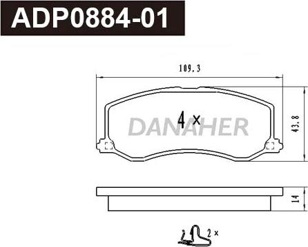 Danaher ADP0884-01 - Гальмівні колодки, дискові гальма autocars.com.ua