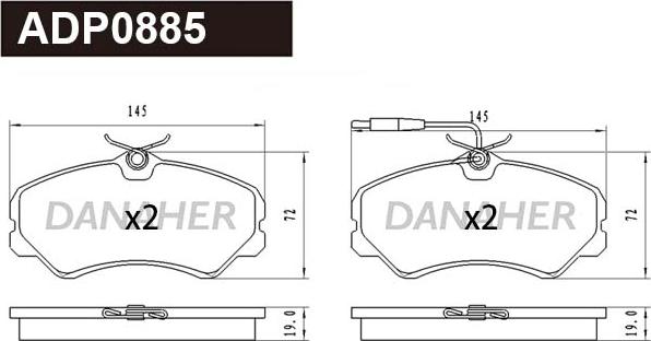 Danaher ADP0885 - Гальмівні колодки, дискові гальма autocars.com.ua