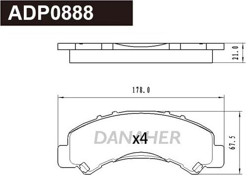 Danaher ADP0888 - Гальмівні колодки, дискові гальма autocars.com.ua